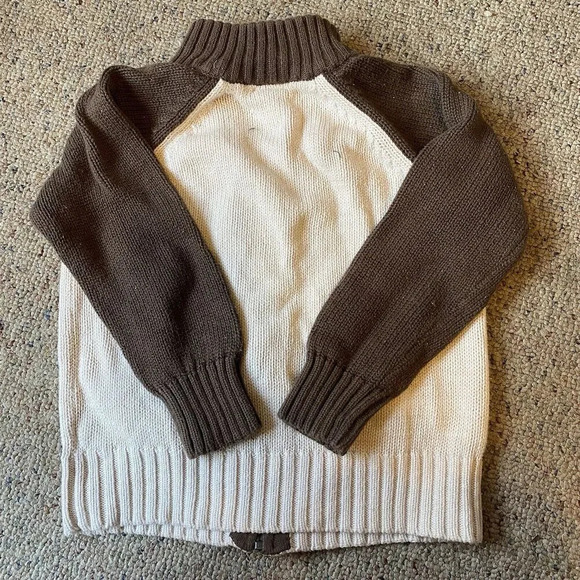 VTG Old Navy Toddler Unisex Knit Sweater Ivory Brown Sz 3T Full Zip Pocket Punk - Picture 9 of 9